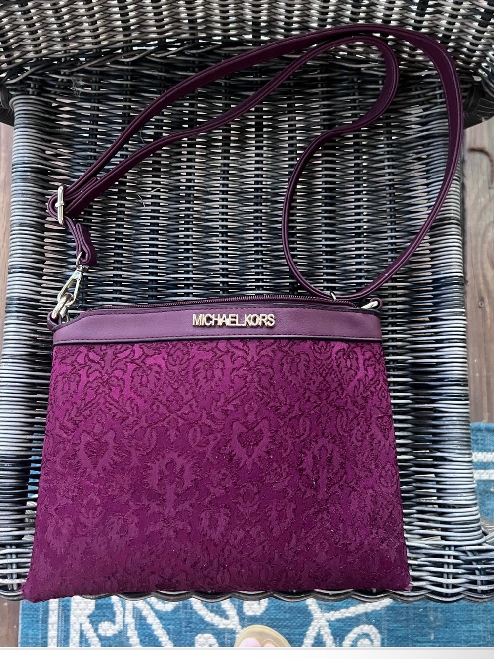 Michael Kors Plum Textured Crossbody with Gold Logo